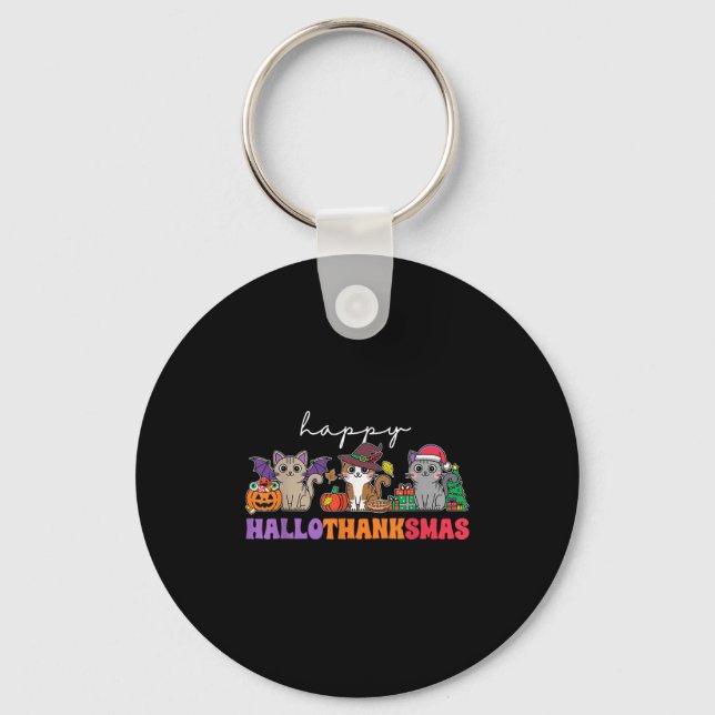 Hallothanksmas Cats _ Uni-adults, Uni-kids, Black, Keychain (Front)