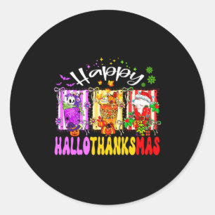 Hallothanksmas Coffee Latte Halloween Thanksgiving Classic Round Sticker