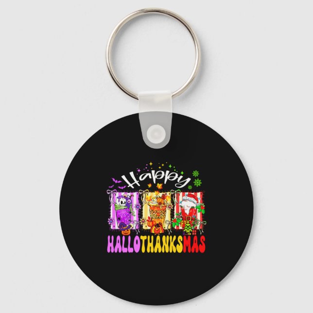 Hallothanksmas Coffee Latte Halloween Thanksgiving Keychain (Front)