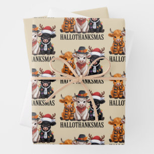Hallothanksmas Fall Cow Spooky Season Farmer Xmas Wrapping Paper Sheet