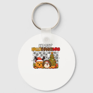 HalloThanksMas Funny Cute Halloween Thanksgiving C Keychain