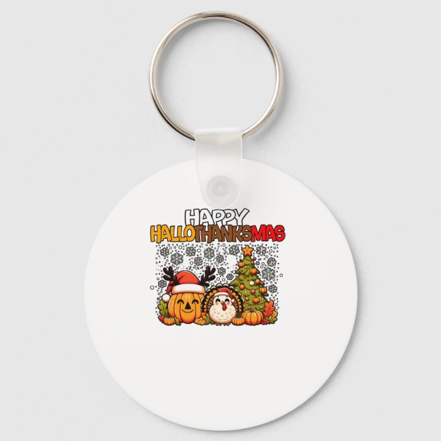 HalloThanksMas Funny Cute Halloween Thanksgiving C Keychain (Front)