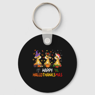 Hallothanksmas Giraffe Halloween Thanksgiving Chri Keychain