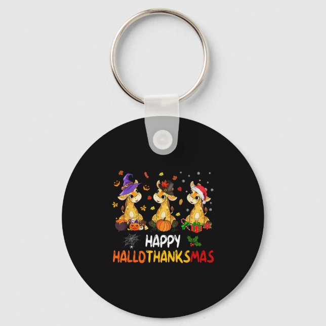 Hallothanksmas Giraffe Halloween Thanksgiving Chri Keychain (Front)