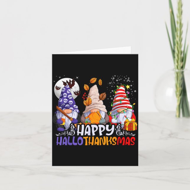 Hallothanksmas Gnomes Halloween Thanksgiving Chris Card (Front)