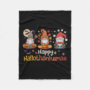 Hallothanksmas Gnomes Halloween Thanksgiving Chris Fleece Blanket