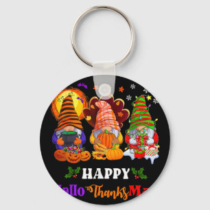 Hallothanksmas Gnomes Halloween Thanksgiving Merry Keychain