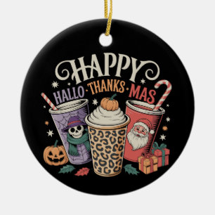 Hallothanksmas Halloween Thanksgiving Christmas Ceramic Ornament
