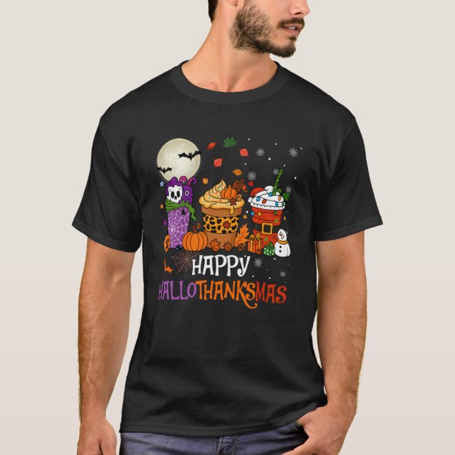 Hallothanksmas Halloween Thanksgiving Christmas Co T-Shirt (Front)