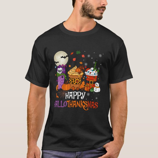 Hallothanksmas Halloween Thanksgiving Christmas Co T-Shirt (Front)