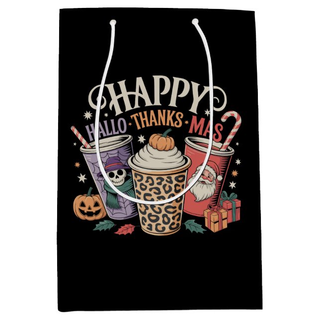 Hallothanksmas Halloween Thanksgiving Christmas Medium Gift Bag (Front)