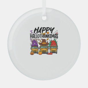 HalloThanksMas Halloween Thanksgiving Christmas Sc Glass Ornament