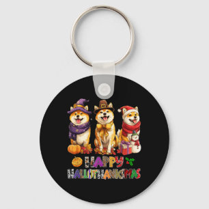 Hallothanksmas Shiba Dogs Halloween Christmas Keychain