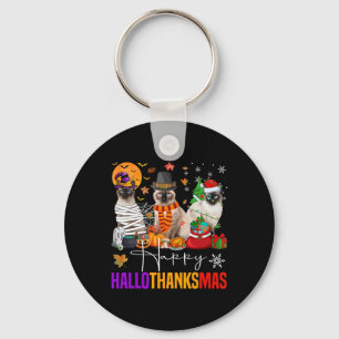 Hallothanksmas Siamese Cat Halloween Thanksgiving Keychain