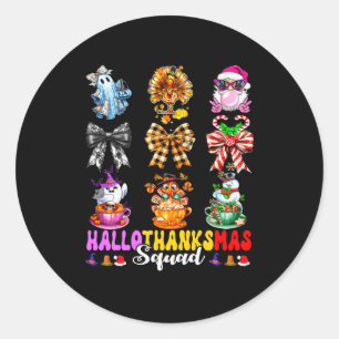 Hallothanksmas Squad Funny Halloween Thanksgiving  Classic Round Sticker
