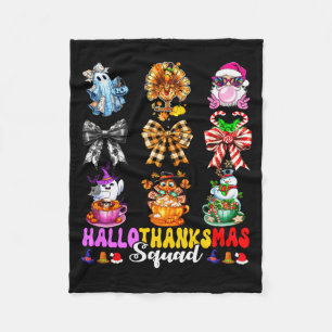Hallothanksmas Squad Funny Halloween Thanksgiving Fleece Blanket