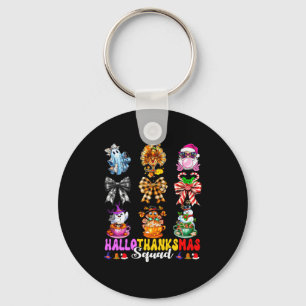 Hallothanksmas Squad Funny Halloween Thanksgiving Keychain