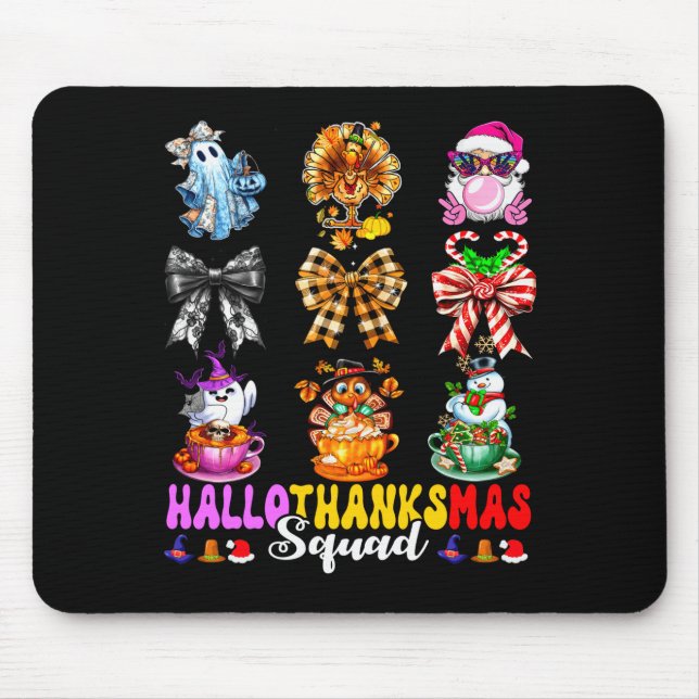 Hallothanksmas Squad Funny Halloween Thanksgiving  Mouse Pad (Front)