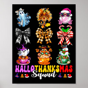 Hallothanksmas Squad Funny Halloween Thanksgiving Poster
