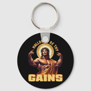 Hallowed Be Thy Gains Funny Gym Jesus Bodybuilding Keychain