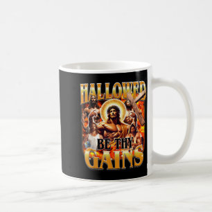Hallowed Be Thy Gains Vintage Funny Gym Meme Jesus Coffee Mug