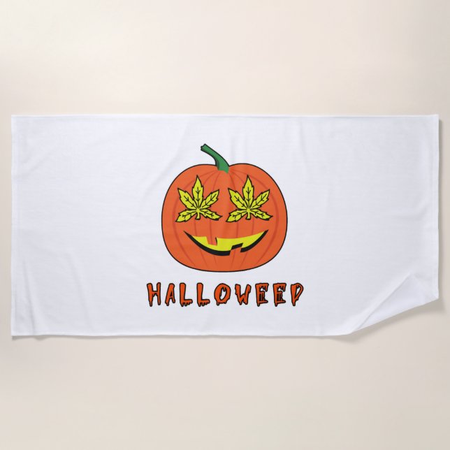 Halloweed Funny Hippie Pumpkin Halloween Beach Towel (Front)