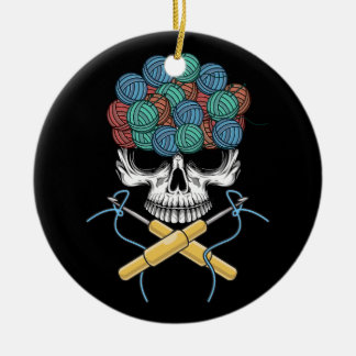 Halloweeen Skull Crochet Lover Yarn Funny Skeleton Ceramic Ornament