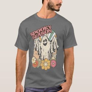 Halloweem Ghost Floral Retro Vintage Groovy Spooky T-Shirt