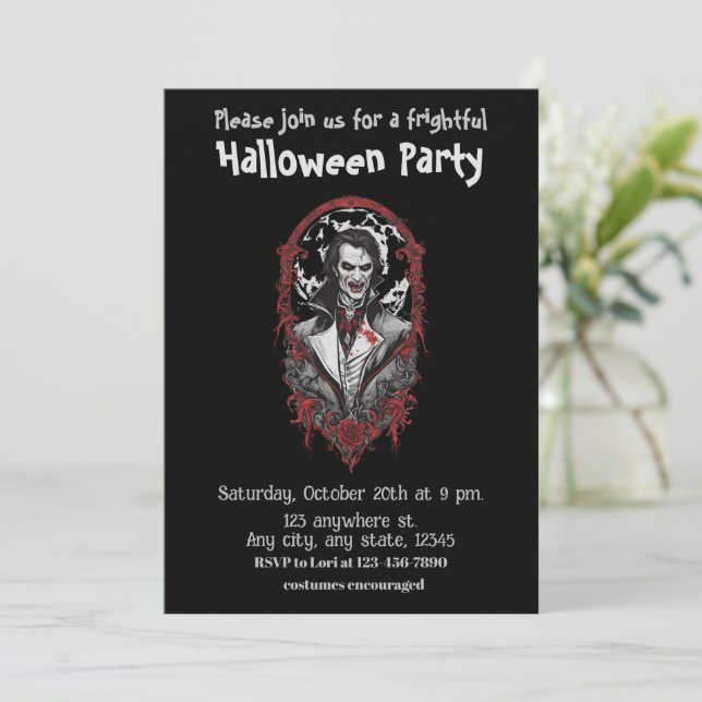 Halloween, 12 vampire, frightful, scary,  invitation (Standing Front)