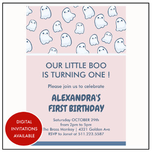 Halloween 1er anniversaire invitations fille fantô