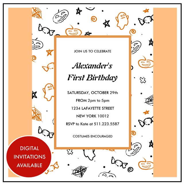 Halloween 1er anniversaire invitations tomber oran (Halloween-1st-birthday-invitations-fall-orange-1)