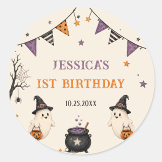 Halloween 1st Birthday Girls Ghost Classic Round Sticker