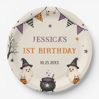 Halloween 1st Birthday Girls Ghost Paper Plate