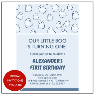 Halloween 1st birthday invitation ghost little boo