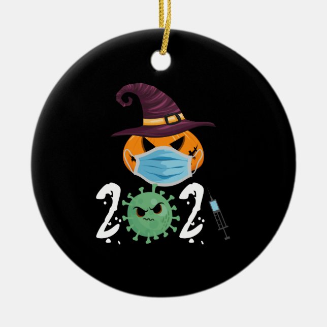 Halloween 2021 Pumpkin Wear Mask Funny Party Ceramic Ornament (Front)