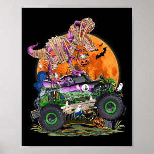 Halloween 2023 Dinosaur Skeleton T rex Scary Pumpk Poster
