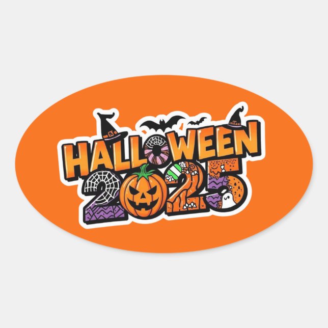 Halloween 2025 Magic – Festive Pumpkin Oval Sticker (Front)