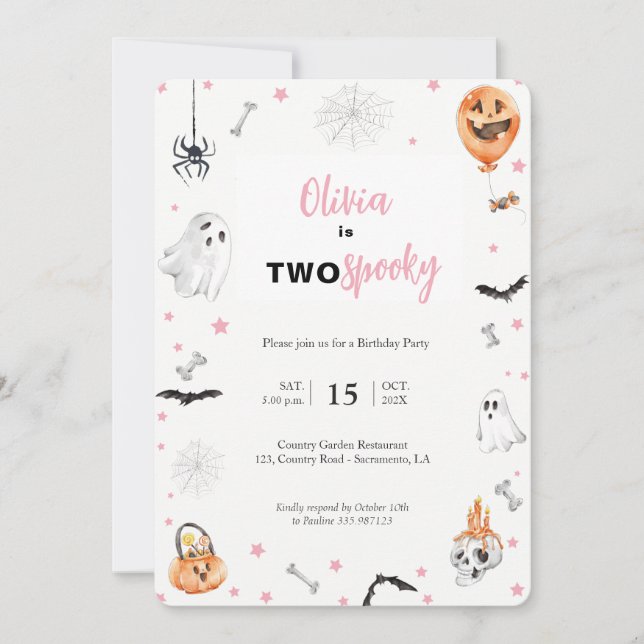 Halloween 2e anniversaire Invitation fille fantôme (Devant)