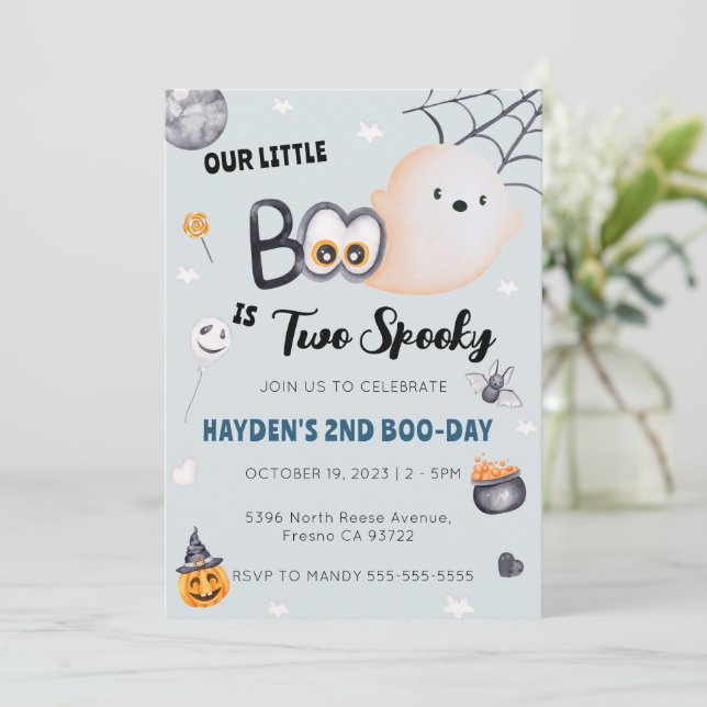Halloween 2nd Birthday Boy Two Spooky Invitation (Standing Front)
