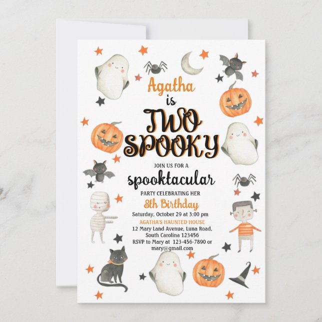 Halloween 2nd Birthday Invitation Two Spooky (Front)