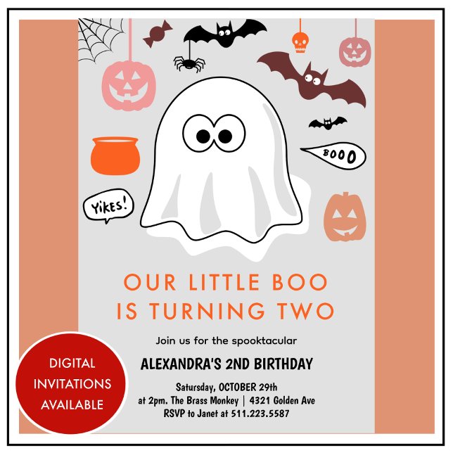 Halloween 2nd birthday little boo spooktacular  invitation (Halloween-2nd-birthday-little-boo-spooktacular-invitation-orange-1)