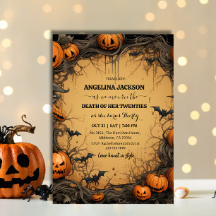 Halloween 30th Birthday Pumpkin Vintage Spooky bat Invitation