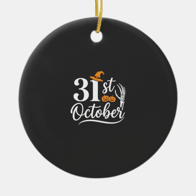 Halloween 31st October Pumpkin Witch Hat Design_1 Ceramic Ornament (Front)