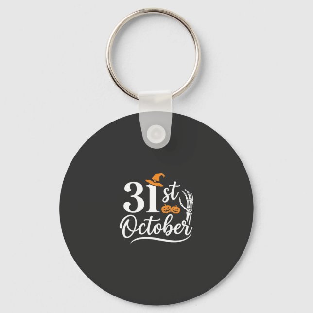 Halloween 31st October Pumpkin Witch Hat Design_1 Keychain (Front)