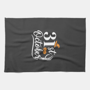 Halloween 31st October Pumpkin Witch Hat Design_1 Kitchen Towel