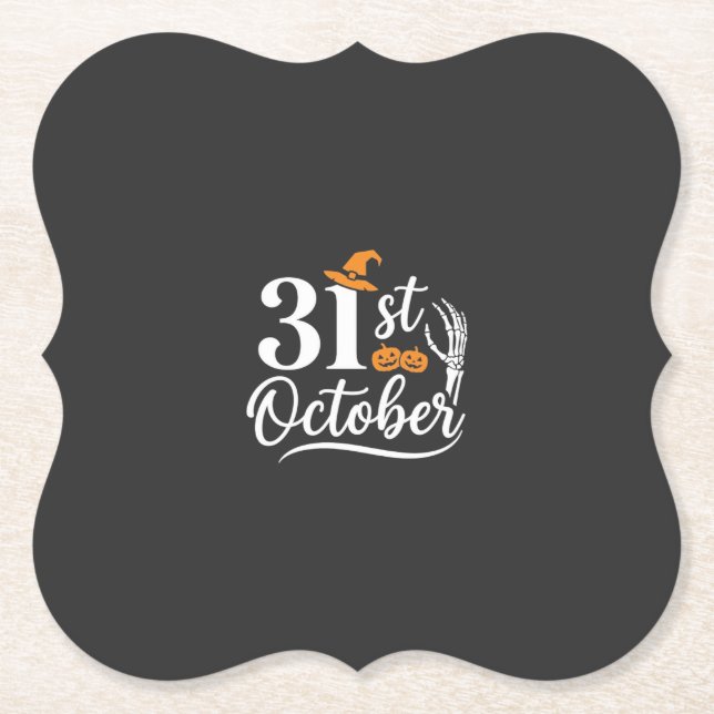 Halloween 31st October Pumpkin Witch Hat Design_1 Paper Coaster (Front)