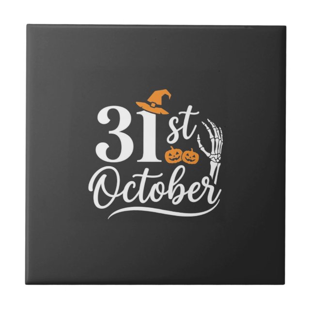 Halloween 31st October Pumpkin Witch Hat Design_1 Tile (Front)