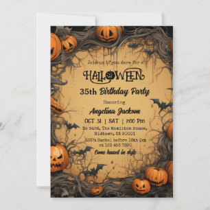 Halloween 35th Birthday Pumpkin Vintage Spooky Invitation