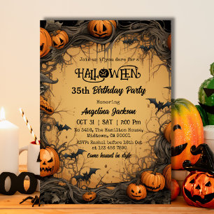 Halloween 35th Birthday Pumpkin Vintage Spooky Invitation