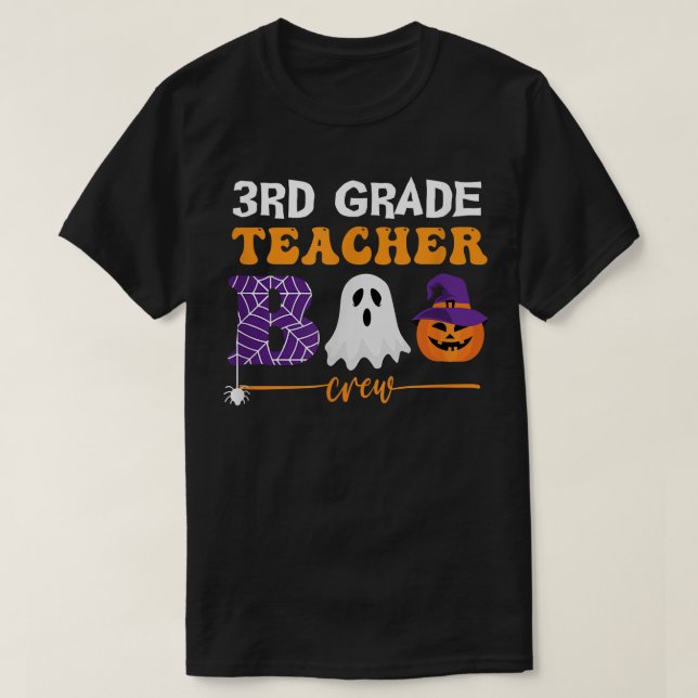 Halloween 3rd Grade Teacher Boo Crew Cobweb Pumpki T-Shirt (Design Front)